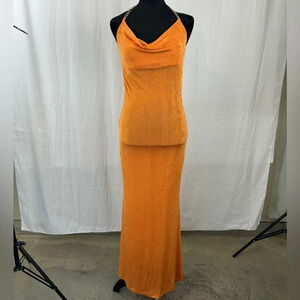 NWT Orange Chain Strap Backless Maxi Dress Size M